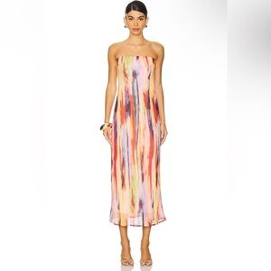 SNDYS Revolve St Barts Strapless Maxi Dress in Multi Watercolor Print Large